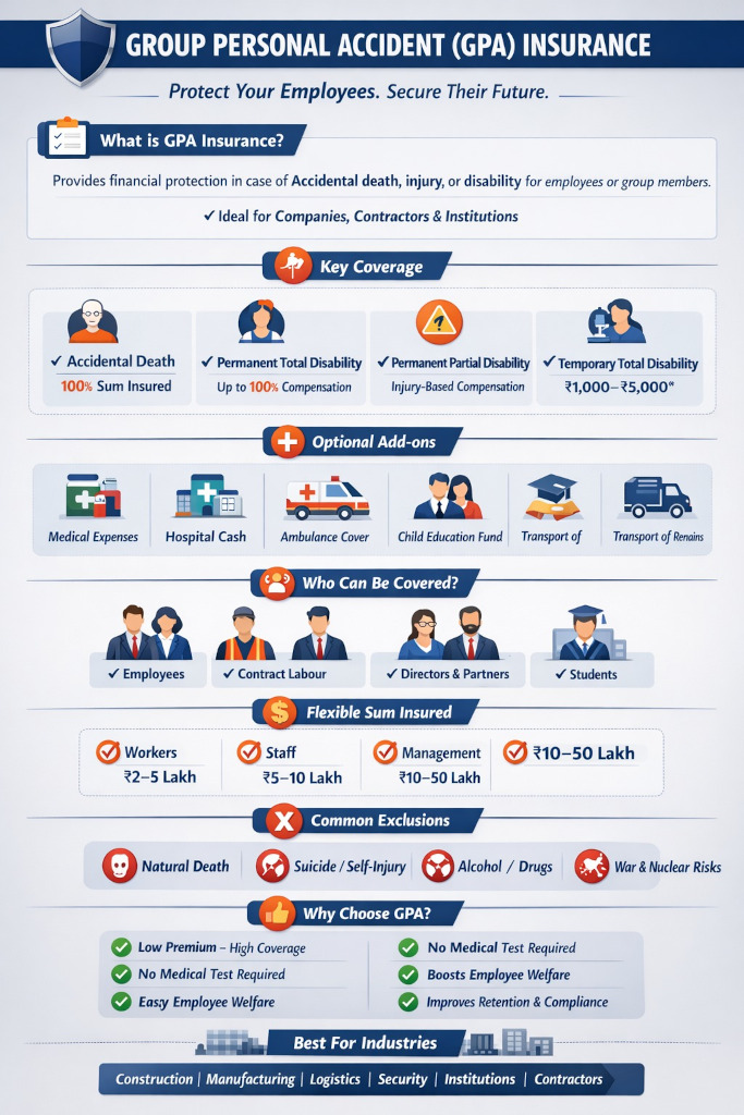 Group Personal Accident (GPA) Insurance in Gujarat – Employee Protection for Businesses & Contractors